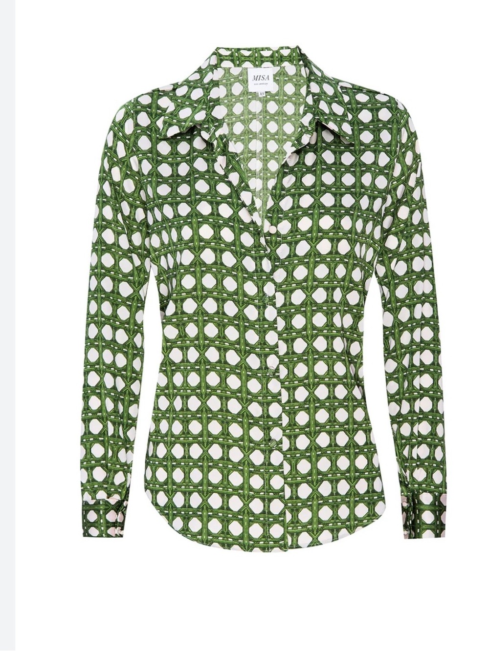 Misa Los Angeles Celine Green & White Geometric Button-Front Blouse